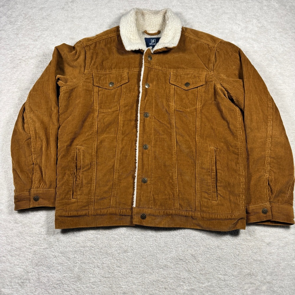 George Trucker Jacket Mens L Brown Trailblazer Corduroy Sherpa Lined GM49506YC